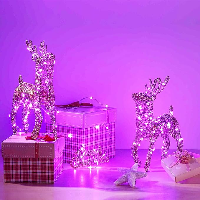 RUICHEN 20 Ft 120 LED USB Fairy String Lights with On/Off Switch, Waterproof Copper Wire Lights for Bedroom Wall Ceiling Wreath Christmas Easter Valentines Day Wedding Party, Pink