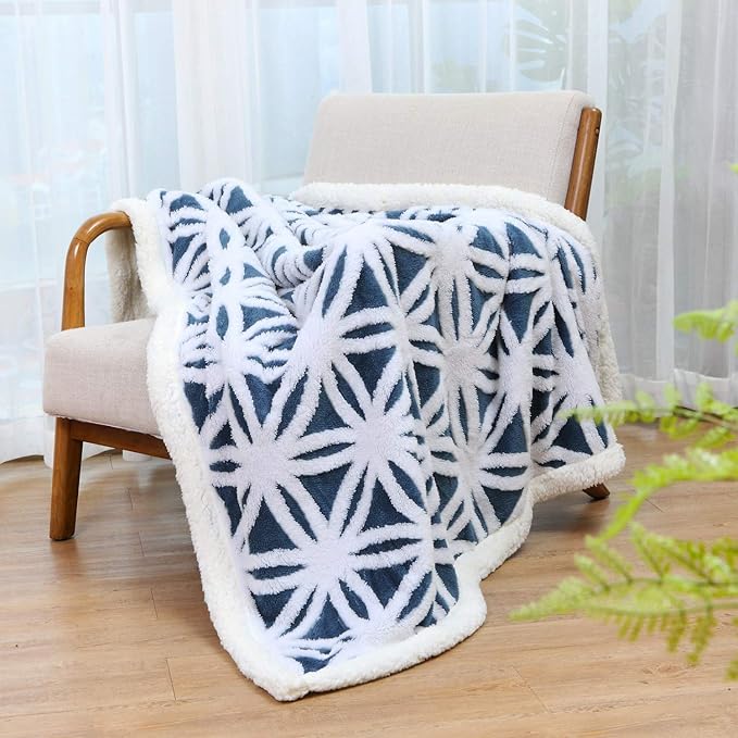 LOMAO Sherpa Fleece Blanket Fuzzy Soft Throw Blanket Dual Sided Blanket for Couch Sofa Bed (Navy, 90''x110'')