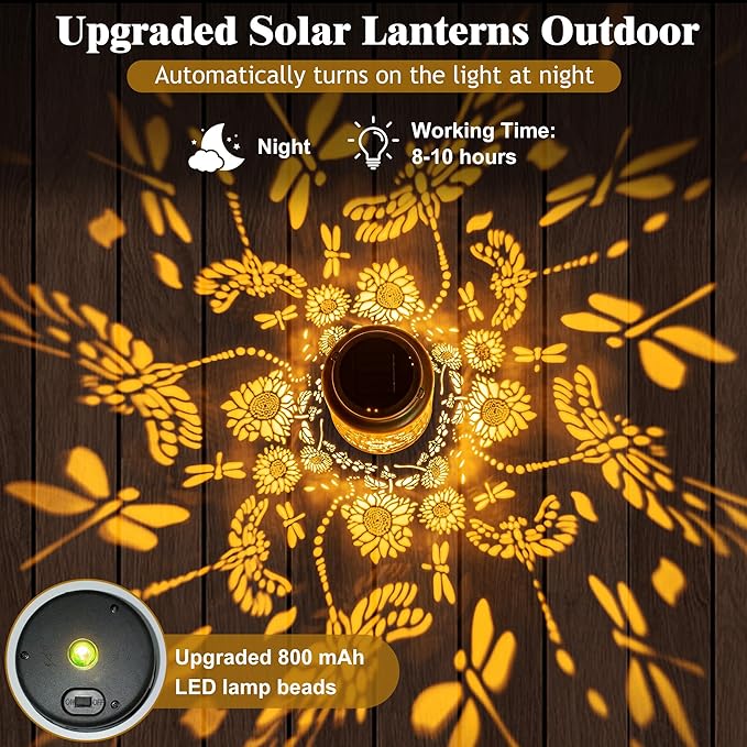 Birthday Gifts for Women Dragonfly Solar Lanterns Outdoor Waterproof, Hanging Metal Solar Lights Outdoor Decor for Party/Patio/Yard/Garden/Indoor