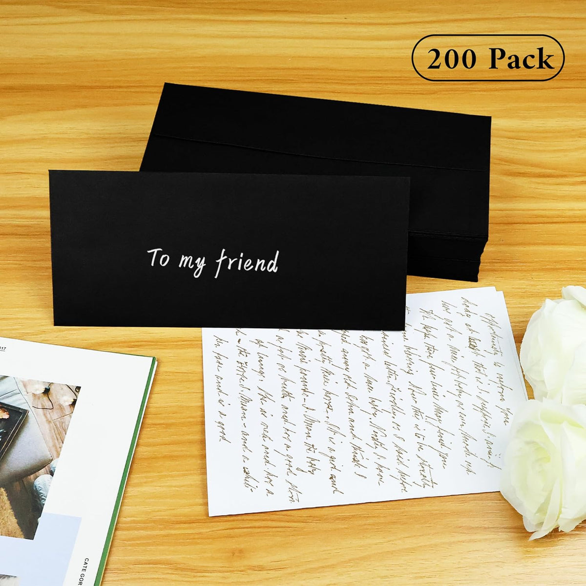 200 Pack #10 Business Envelopes, Black Standard Envelopes Self Seal, Letter Size Business Mailing Envelopes for Checks Letters Invoices Statements Birthday Graduation Wedding,4 1/8 x 9 1/2 Inch