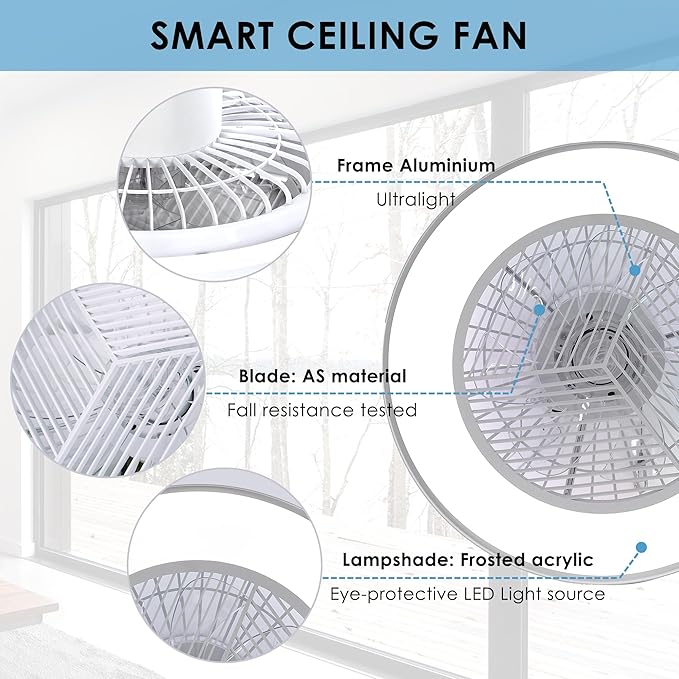Smart Low Profle Ceiling Fans with RGB Lights Remote/APP/Voice Control, 20" Bladeless Ceiling Fans with 6 Speeds, Timer, Quiet DC Motor, Ceiling Fan with Light for Kids Bedroom/Living Room