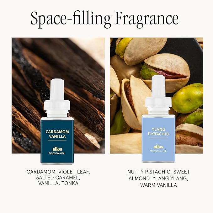Pura Smart Home Fragrance Device Starter Set - Pura 4 - Scent Diffuser for Home - Includes Fragrance Aroma Diffuser - Square Box, Cardamon Vanilla and Ylang Pistachio Scent Refills