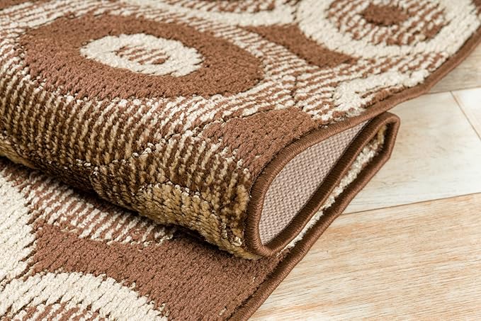 Custom Length Cut to Size Modern Farmhouse Carpet Runner Rug for Hallways, Non Slip Rubber Backed, 31 inch Wide X Customized Length, Geo Brown, 31 inch X 19 feet