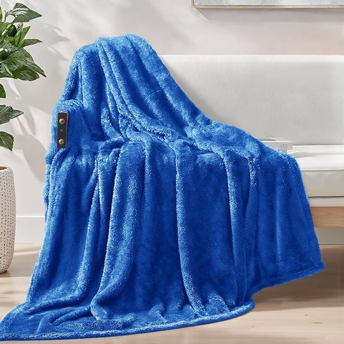 Exclusivo Mezcla Plush Fuzzy Fleece Throw Blanket Extra Large, Super Soft, Fluffy and Warm Blankets for Couch, Bed, Suitable for All Seasons (50x70 Inches, Cobalt Blue)