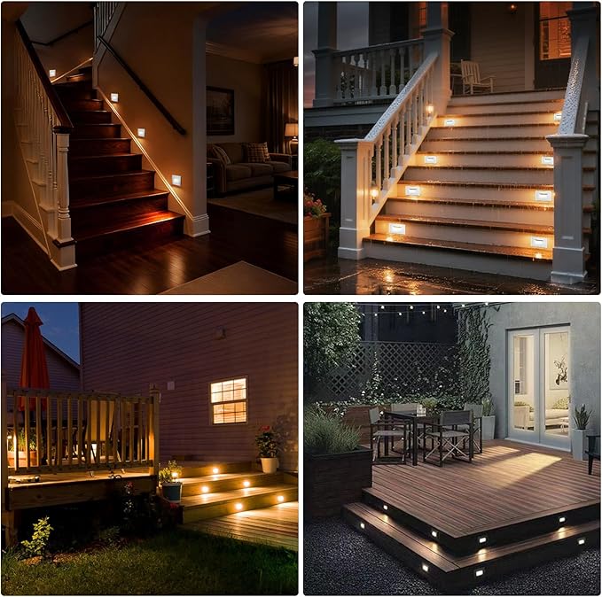 4-Pack Horizontal LED Step Lights, Color Adjustable (2700K-5000K), IP65 Waterproof, 3W 100LM, 120V Stair Lights Indoor Outdoor, 10%-100% Dimmable, White, ETL Certified
