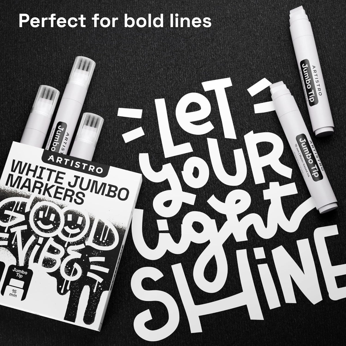 ARTISTRO 5 White Jumbo Markers Acrylic Markers with 15mm Jumbo Felt Tip for Murals Tagging Posters Art Journals & Calligraphy