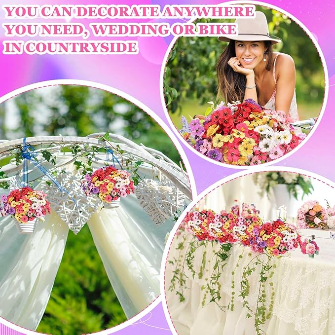 Lyrow 100 Bundles Violet Artificial Flowers, UV Resistant Faux Flowers Outdoor, Faux Silk Flowers, Fake Violet Flowers Bulk for Front Porch Hanging Garden Courtyard Farmhouse Home(Classic Colors)