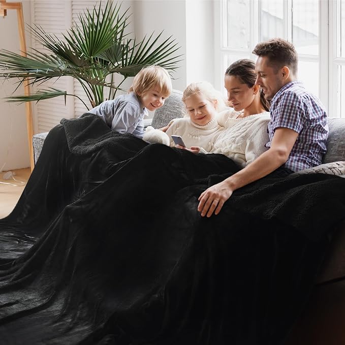 Bedsure GentleSoft Sherpa Fleece Oversized Cal King Blankets for Bed - Thick and Warm, Soft Fuzzy Plush Large Blanket for Winter, Black, 112x98 Inches