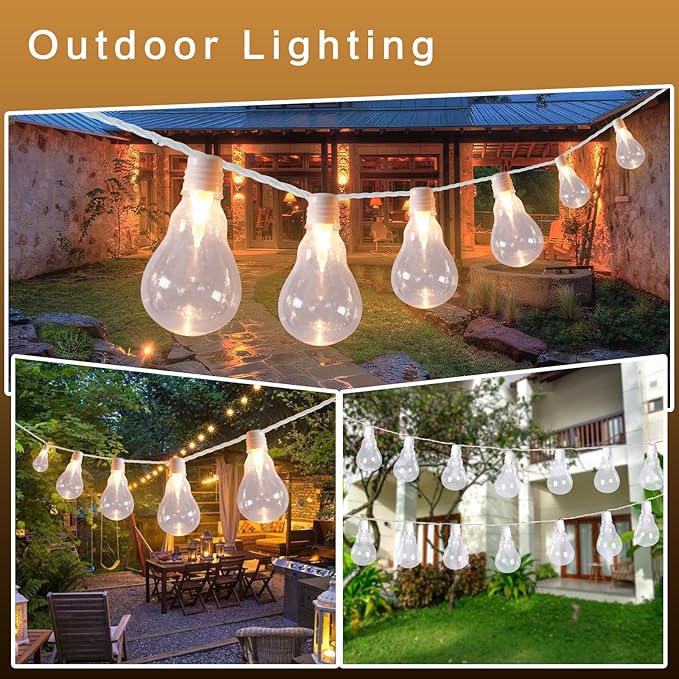 Afirst White Outdoor String Lights Waterproof with 35 LED Bulbs, 15ft Patio Lights for Garden, Backyard, Porch, Holiday (White)