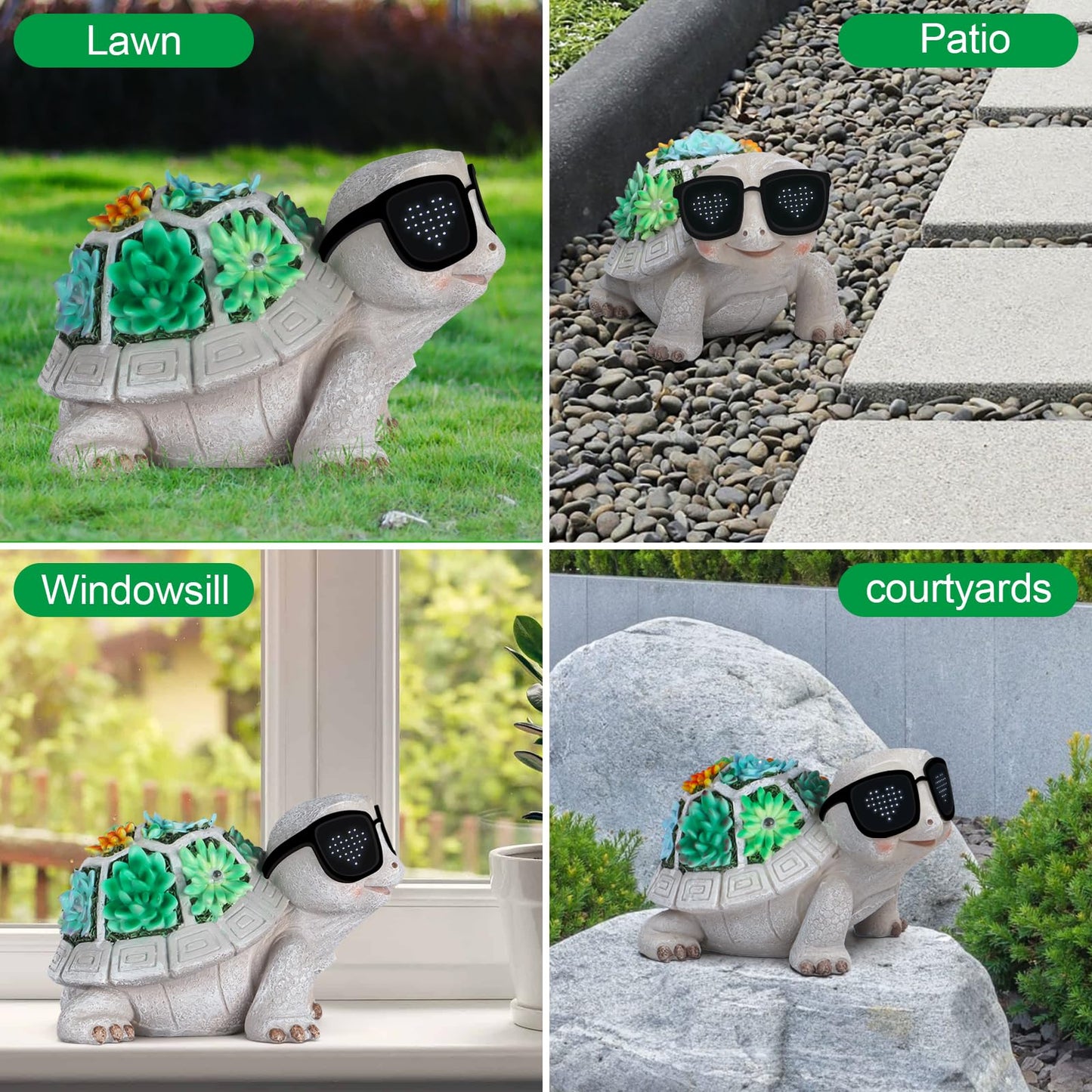 Pawatee Solar Garden Statues Turtle with Succulent and LED Lights Birthday Gifts for Women Mom Grandma Solar Outdoor Decor for Patio Backyard Yard Lawn Decoration-Unique Housewarming Gifts