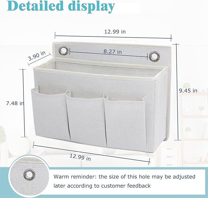 2-Pack Wall Hanging Organizer Bag/Hanging Baskets with Large Mesh Compartment & 3 Pockets，Over the Door Organizer Space Saving Storage for Bedroom,RV Camper, Closet (White-2 Pack)