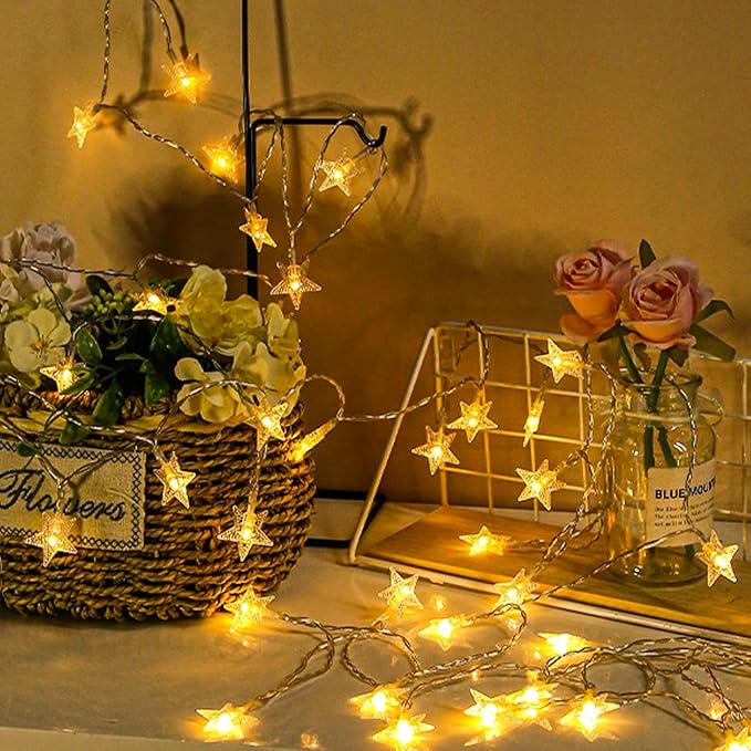 Fairy Star String Lights Plug in, 33ft 100 LED Cute Stars Shaped Lamp 8 Modes for Bedroom Classroom Dorm Porch Wedding Birthday Party Christmas Tree Indoor Outdoor Hanging Decorations (Warm White)
