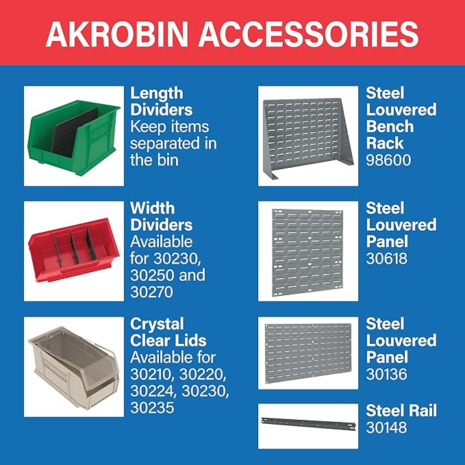 Akro-Mils 30210 AkroBins Plastic Storage Bins, Space-Saving Stackable Bins for Garage, Pantry, Craft Organization, 5" x 4" x 3", Stone, 24-Pack