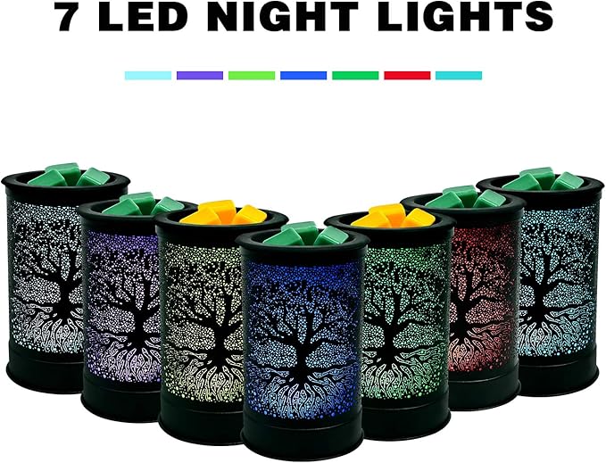 ASAWASA Metal Wax Warmer for Scented Wax,Electirc Wax Melt Warmer Candle Burner with 7 Colorful Changing Lights & 1 Silicone Dishes for Office Home Decor(Colorful Banyan)