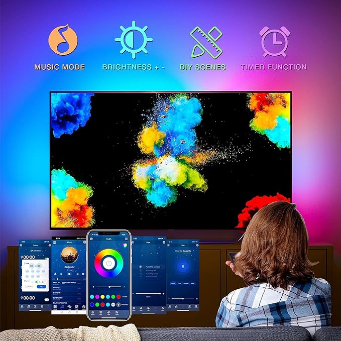 DAYBETTER LED Lights for TV, 9.8ft LED Strip Lights for TV 32-55 Inch, RGB TV LED Backlight, Music Sync Bluetooth APP and Remote Control TV Light Behind, USB Powered TV Lights, Gaming Room Decor