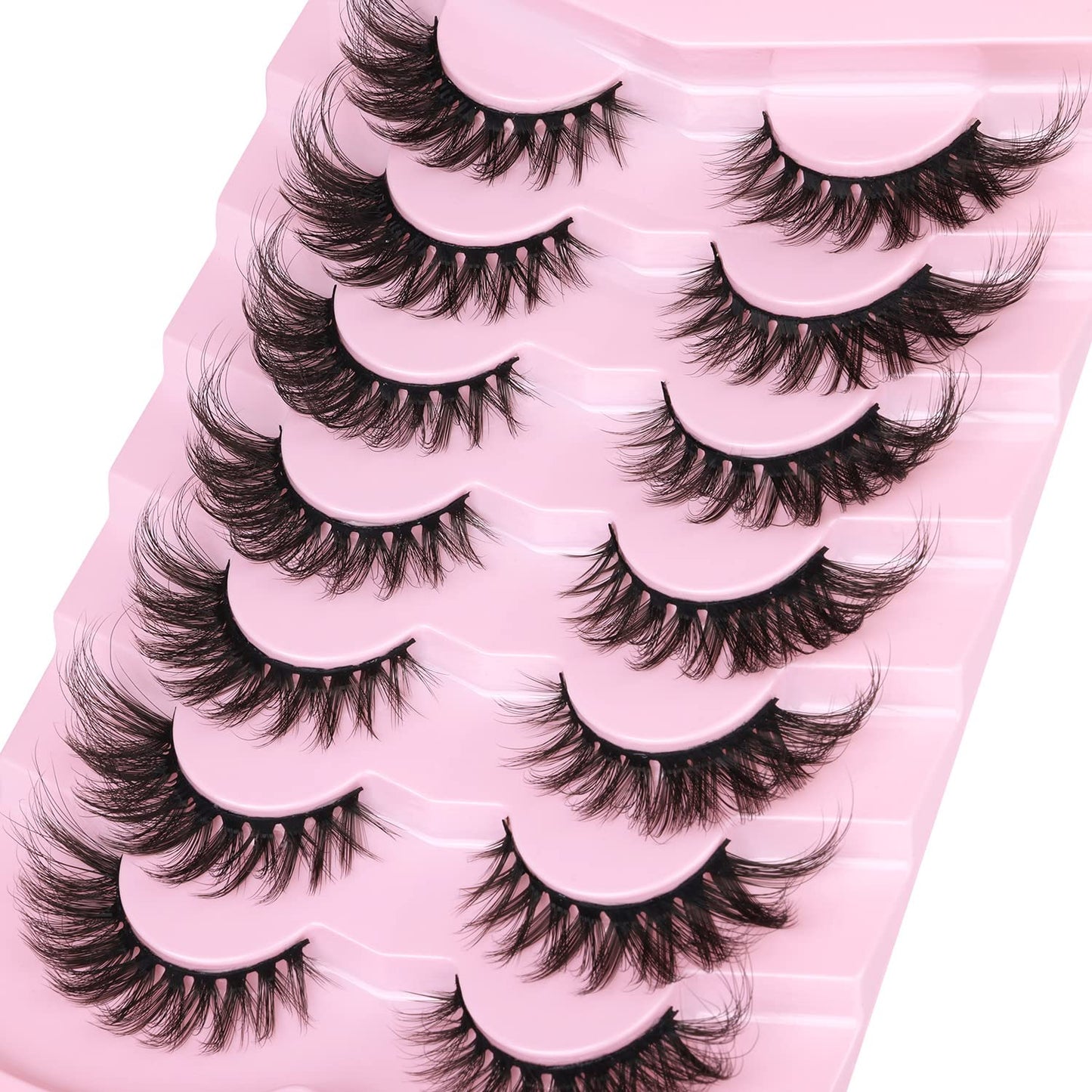 Fox Eye Lashes Faux mink Eyelashes Wispy Cat Eye Long False Eyelahses Dramatic Cross Full Volume Strip Lashes Pack 7 Pairs