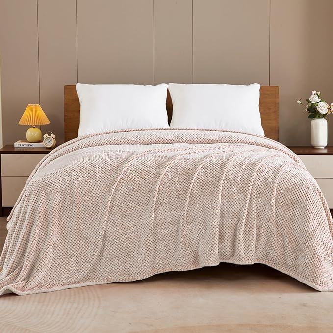 Exclusivo Mezcla Fleece Throw Blanket Extra Large, Super Soft and Warm Blankets for Couch, Sofa and Bed Waffle Textured, Cozy, Fuzzy and Lightweight (Mixed Camel, 50x70 Inches)