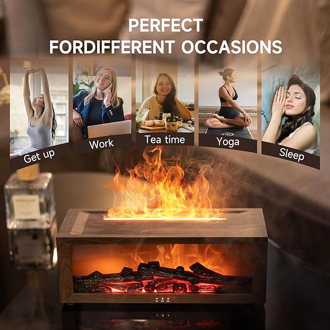 Fireplace Flame Air Diffuser Humidifier,7 Colors Aromatherapy Essential Oil Diffuser,Ultrasonic with Timer for Home,Bedroom,Office,Yoga (Dark Wood Grain)