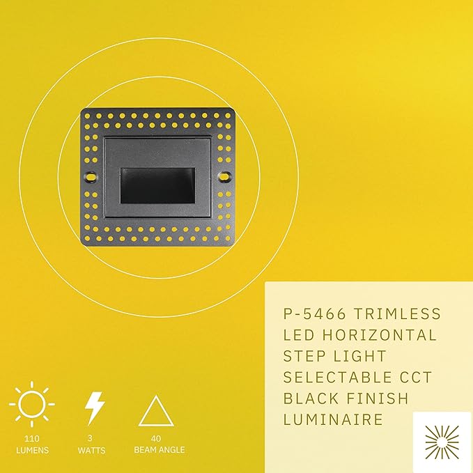 3W Trimless LED Horizontal Step Lights, Black Finish, 120V Dimmable LED Stair Lights Indoor and Outdoor,110 Lumens, CRI 90+,IC Rated, ETL Listed, 5CCT Selectable 2700K|3000K|3500K|4100K|5000K