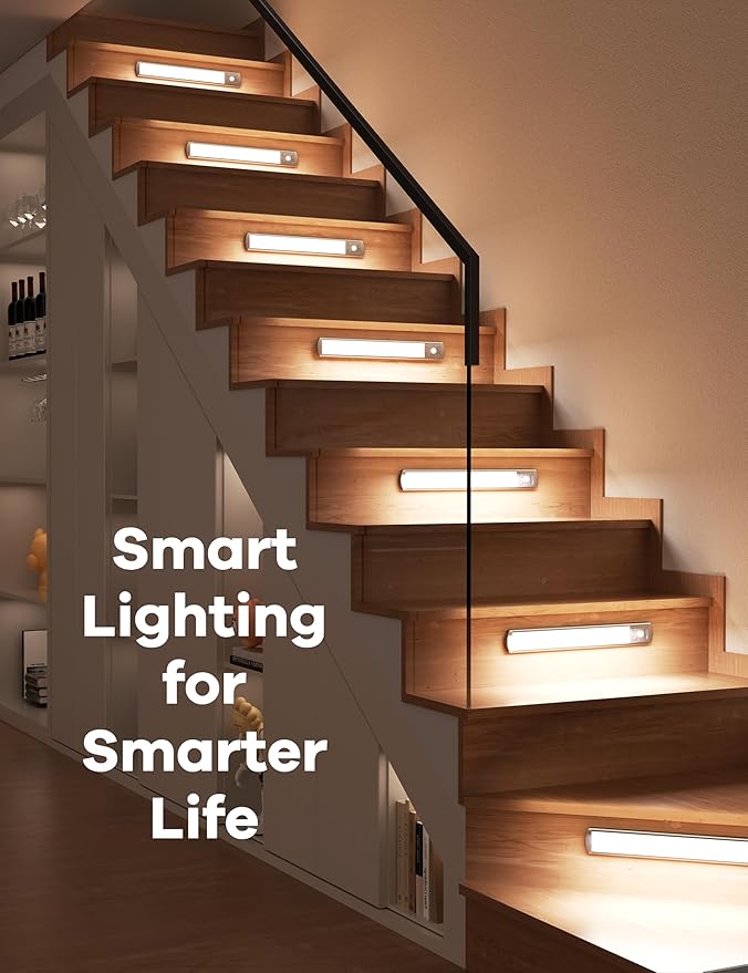 Joyzy Under Cabinet Lighting Motion Sensor Closet Lights Battery Operated Dimmable, 91 LED Rechargeable Under Sink Light, Wireless Under Counter Lights for Pantry RV Step Night Light Hallway