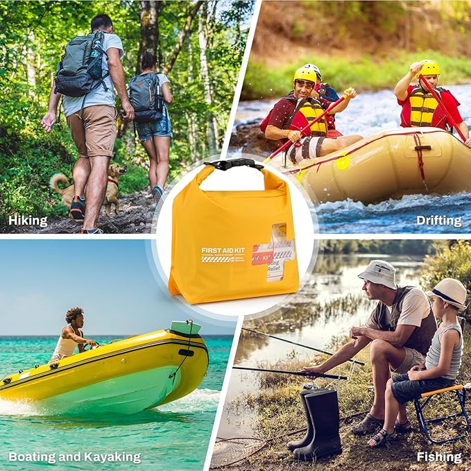 RHINO RESCUE Waterproof First Aid Kit, Lightweight Boat Dry Bag, Emergency Survival Supplies for Outdoor Kayak Floating Swimming & Camping FSA HSA Eligible (Green)