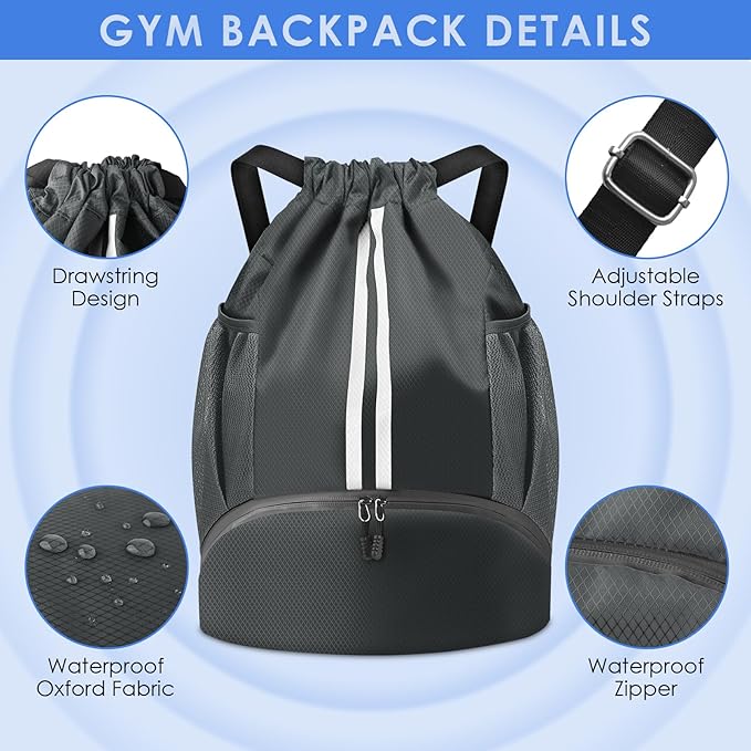 BROTOU Soccer Bags, Football Backpack, Volleyball Bag, Drawstring Soccer Backpack with Ball and Shoe Compartment