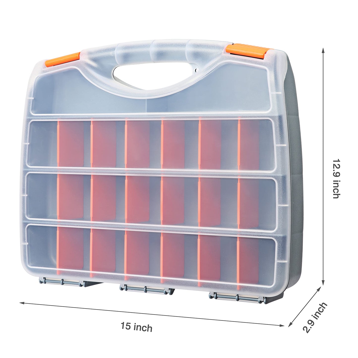 Makitoyo Hardware Storage Box Tools Organizer Container with Handle and Clear Lid, 21 Adjustable Compartments and 2 Fixed Sections,Perfect for Screws,Nuts, Bolts and Small Parts,15"L x 12.9""W x 2.9""H"