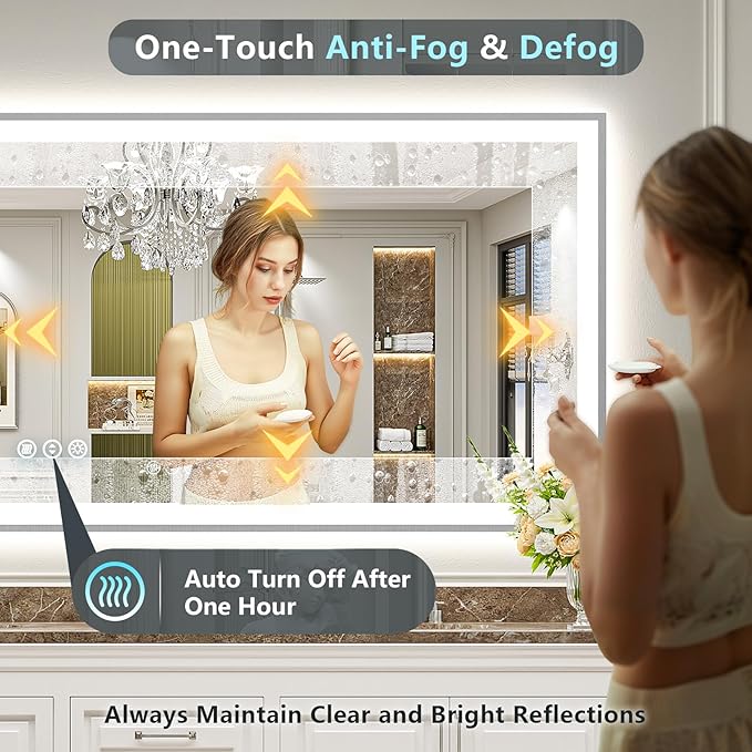 88x38 Brushed Nickel LED Bathroom Mirror with Lights, Sliver Framed Backlit and Front Lit Anti-Fog Lighted Vanity Mirrors for Bathroom Wall, Dimmable, 3 Colors, Memory, Tempered Glass, CRI＞90
