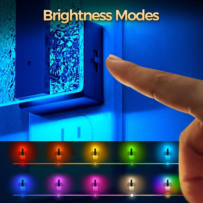 DORESshop LED Night Lights Plug into Wall [2 Packs], Decorative Night Light with Dusk-to-Dawn Sensor, RGB Color-Changing Nightlights with Slide Button, Nightlights for Kids, Bathroom, Hallway, Bedroom