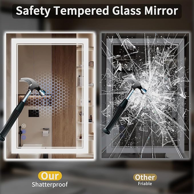 30"x36" LED Bathroom Mirror with Lights, Anti-Fog, Backlit + Front Lit, Dimmable, Led Vanity Mirror for Wall, Lighted Bathroom Mirror, 3 Colors, Shatter-Proof Tempered Glass