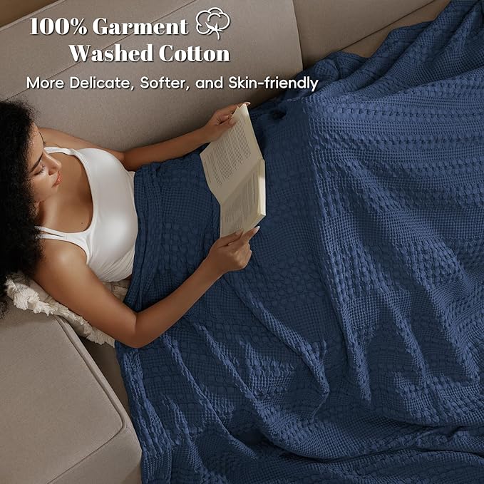 PHF 100% Cotton Waffle Weave Blanket King Size for Bed, Soft Lightweight & Breathable, All-Season Comfort, Luxury Aesthetic Woven Bedding for Home Decor, 108"x90", Pink/Mauve