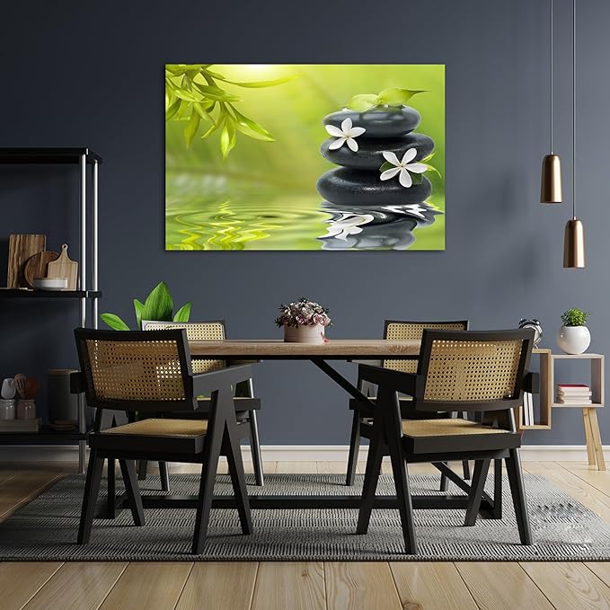 GUTTATY Zen Wall Art Decor, Modern Bathroom Zen Decor Wall Art, Canvas Wall Art for SPA Zen Room Decor, Green Bamboo Leaves and Pebble Relaxing Zen Art Prints for Office & SPA Wall Decor 28x40 Inches