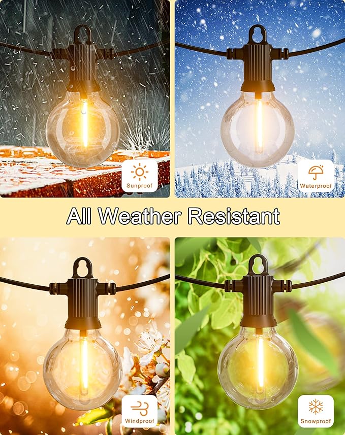 Outdoor String Lights Waterproof, 300FT Patio Lights with 146 Shatterproof G40 Globe Bulbs(6 Spare), Connectable Dimmable LED Hanging String Lights for Outside Backyard Porch Balcony (150FT x 2)