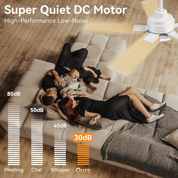 42Inch Smart Ceiling Fan with Lights Remote,APP&Voice Alexa WIFI Controled,Quiet Reversible DC Motor,Dimmable LED,Indoor Outdoor,Small Modern Ceiling Fan,for Bedroom Patio Porch,White&Light Wood