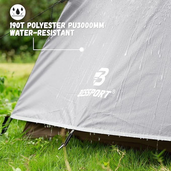 Bessport Camping Tent for 2-3 Person, Lightweight Backpacking Tent Waterproof Windproof Two Doors Easy Setup Double Layer Outdoor Tents for 3 to 4 Seasons, Suitable for Outdoor,Hiking,Camping