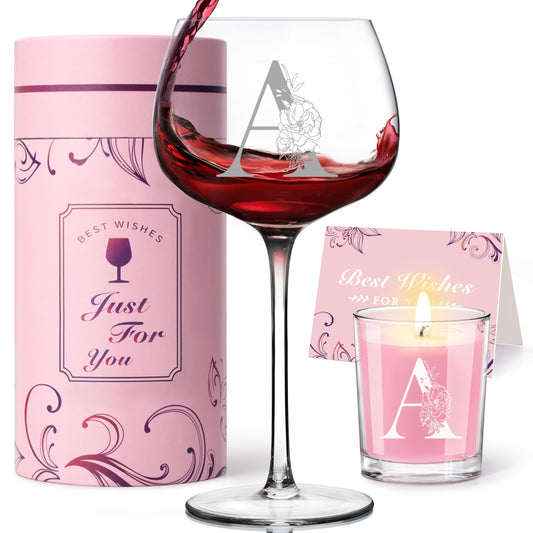Personalized Gifts for Women - Customized Gift A-Z Wine Glass, Unique Birthday Gifts for Women, Christmas Basket Gift for Her, Mom, Wife, Sister, Friend, Nurse（A）
