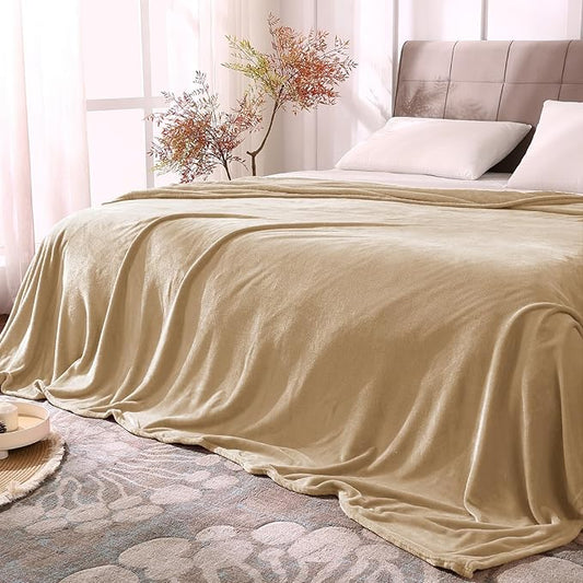 BEDELITE Fleece Blankets Queen Size Light Camel Throw Blankets for Bed, Luxury Plush Cozy Fuzzy Blanket 90x90 inches, Super Soft Warm Lightweight Throw Blanket All Seasons Suitable