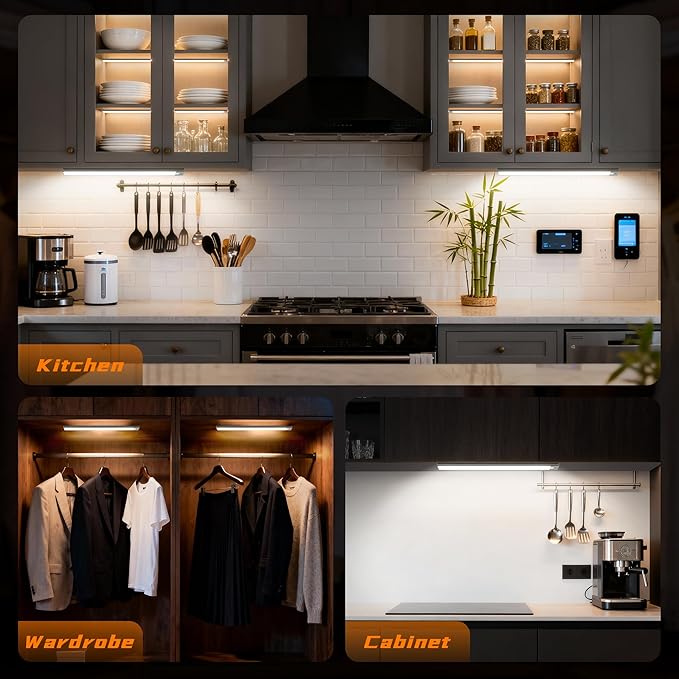 7.9inch Motion Sensor Cabinet Lights, 1400mAh 34 LED Beads, USB-C Charging, 3 Color Temperatures, for Long Lasting Durability Easy to Install, Magnetic Under Cabinet Light Suitable for Kitchens(4Pack)