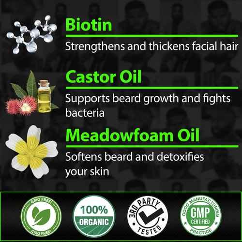 Beard Growth Kit w/GROW XXL Beard Oil/Serum for Facial Hair Growth for Men + 100% Lifetime Replacement Boar Bristle Brush + 2X Thickening Biotin Mustache Wax & Balm for Men - Formulated in America