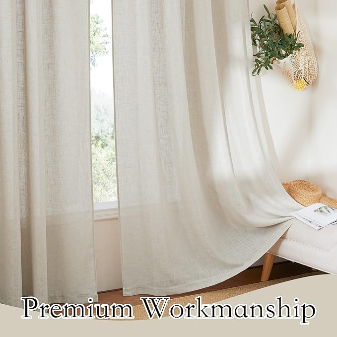 RYB HOME Extra Wide Semi Sheer Curtains, Breathable Room Divider Curtains for Office Bedroom Separation, Large Window Decoration for Sliding Glass Door, Angora, W 70 x L 108, 2 Pcs