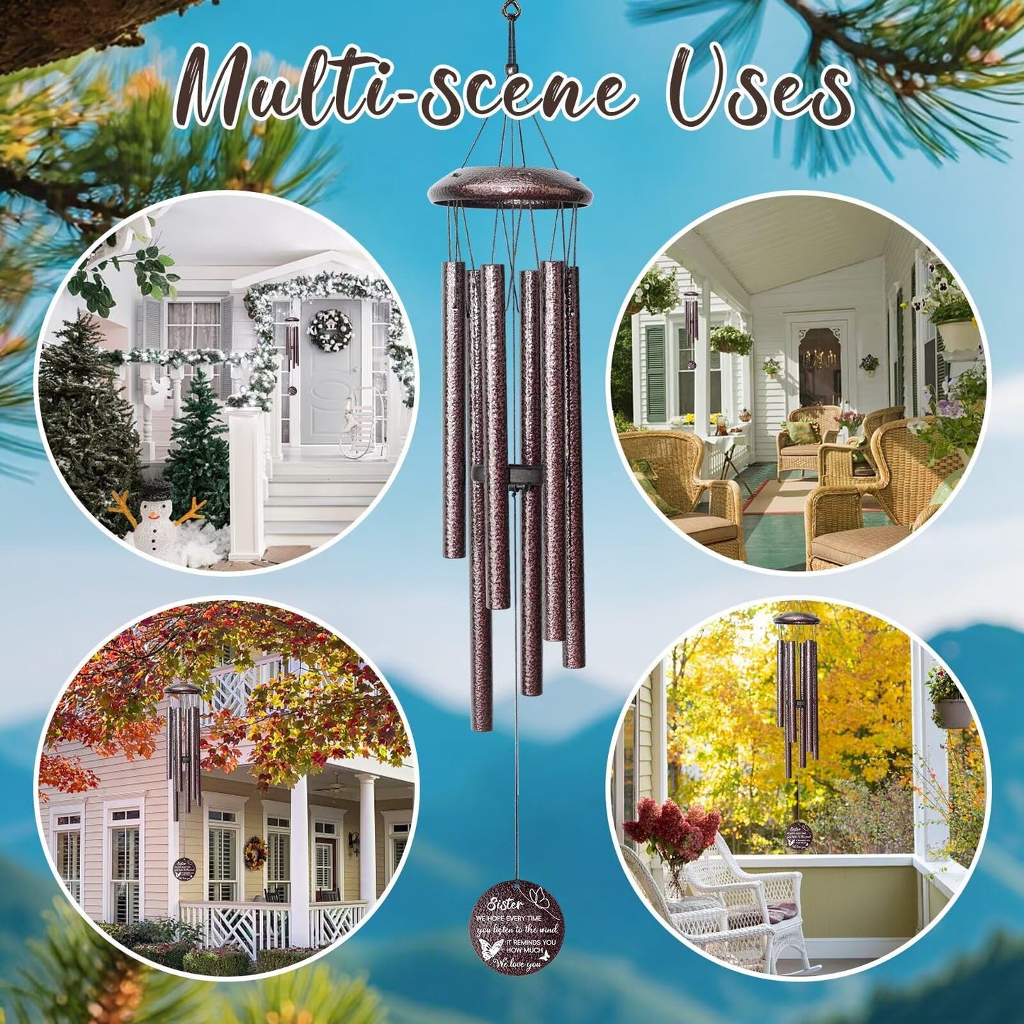 Gifts for Sister, 25''Wind Chimes, Birthday Gifts for Sister, Soul Sisters Unique Gift for Women,Thanksgiving,Christmas Day Gift Ideas for Love Rreminder
