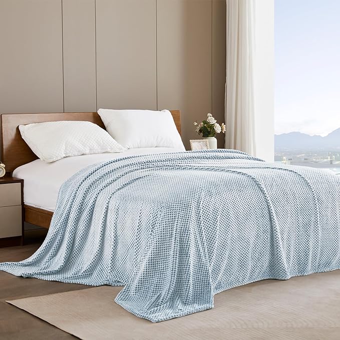 Exclusivo Mezcla Fleece Bed Blanket Queen Size, Super Soft and Warm Blankets for Couch, Sofa and Bed Waffle Textured, Cozy, Fuzzy and Lightweight (Mixed Slate Blue, 90x90 Inches)