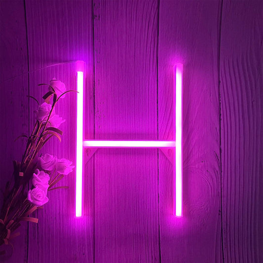 ENUOLI LED Pink Neon Letter Signs Night Light Battery or USB Operated LED Marquee Letters Neon Art Decorative Lights Wall Decor for Children Baby Room Christmas Wedding Party Decoration (H)