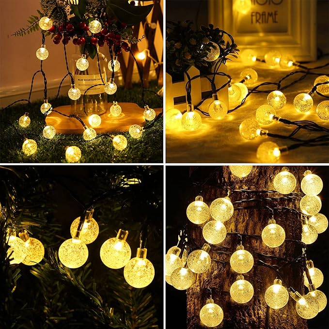 JMEXSUSS Solar String Lights Outdoor Waterproof, Solar Christmas Lights for Garden Patio Yard Tree Party Christmas Decorations, Crystal Globe