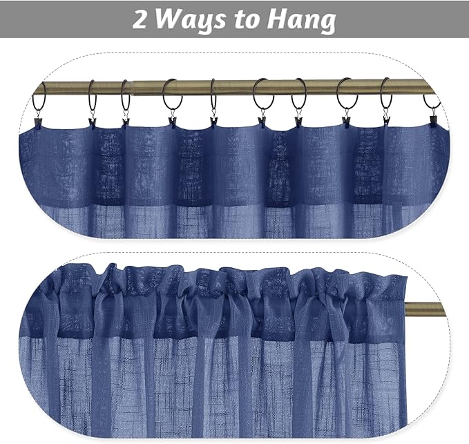 RYB HOME Curtains for Living Room - Linen Texture Sheer Farmhouse Country Curtains for Patio Sliding Glass Door French Door Bedroom Dining, Navy Blue, 52 x 95 inches, 2 Panels