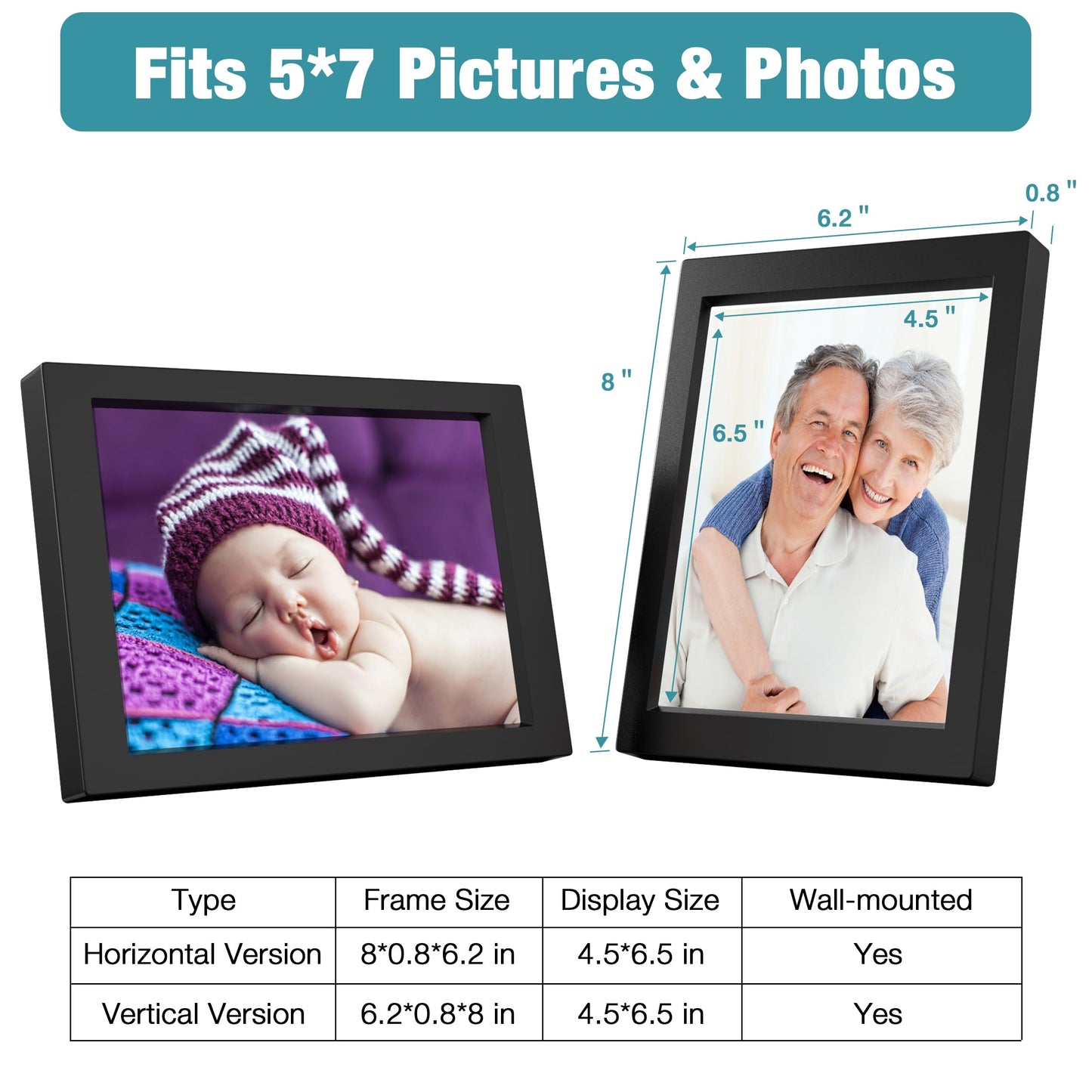 KWANWA 5x7 Picture Frame, Personalized 20S Voice Recordable Photo Frame, Vertical or Horizontal, Tabletop & Wall Mount, Gifts for Boys & Girls, Mother, Father, Grandparents, Birthday, Christmas