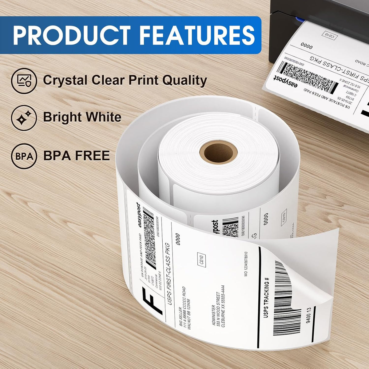 MaxGear 4" x 6" Direct Thermal Labels, 2000 Pcs/8 Rolls, Perforated White Shipping & Mailing Labels, Commercial Grade with Permanent Adhesive, Compatible with Most Thermal Printers