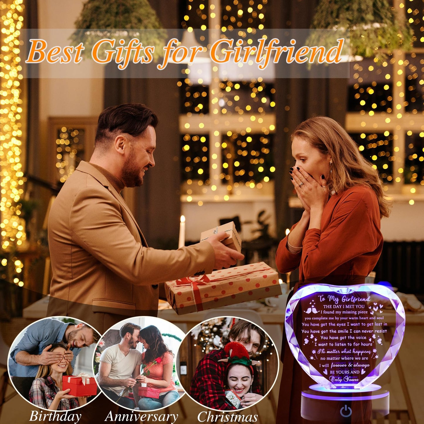 Gifts for Girlfriend with Light Base, Girlfriend Gifts from Boyfriend, Romantic Anniversary Birthday Gifts for Girlfriend Her Valentines Christmas I Love My Girlfriend Gift for Women