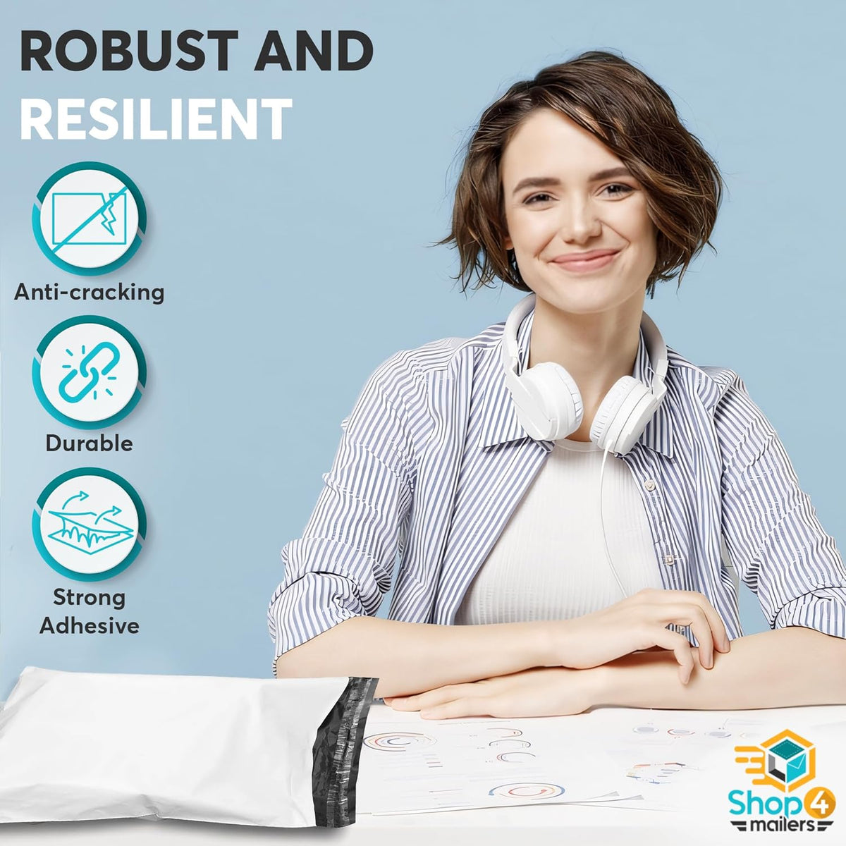 Shop4Mailers 19 x 24 Glossy White Plastic Self Seal Poly Mailer Flat Bags Waterproof Shipping Envelope 2.17 Mil for Apparel, Clothes, Shirts, Books – Permanent Adhesive Seal (50 Pack)