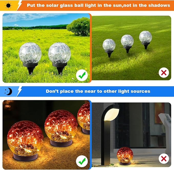 Solar Globe Lights Outdoor Waterproof-Solar Balls-Solar Garden Lights-Orbs for Outside 4 Pack Cracked Glass Ball for Lawn Patio Yard Backyard Decorations